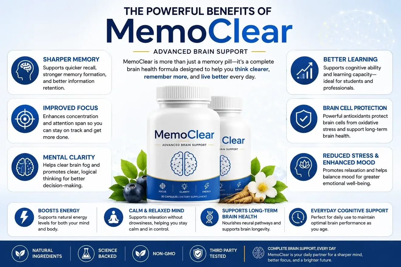 Seller's infographic titled The Powerful Benefits of MemoClear